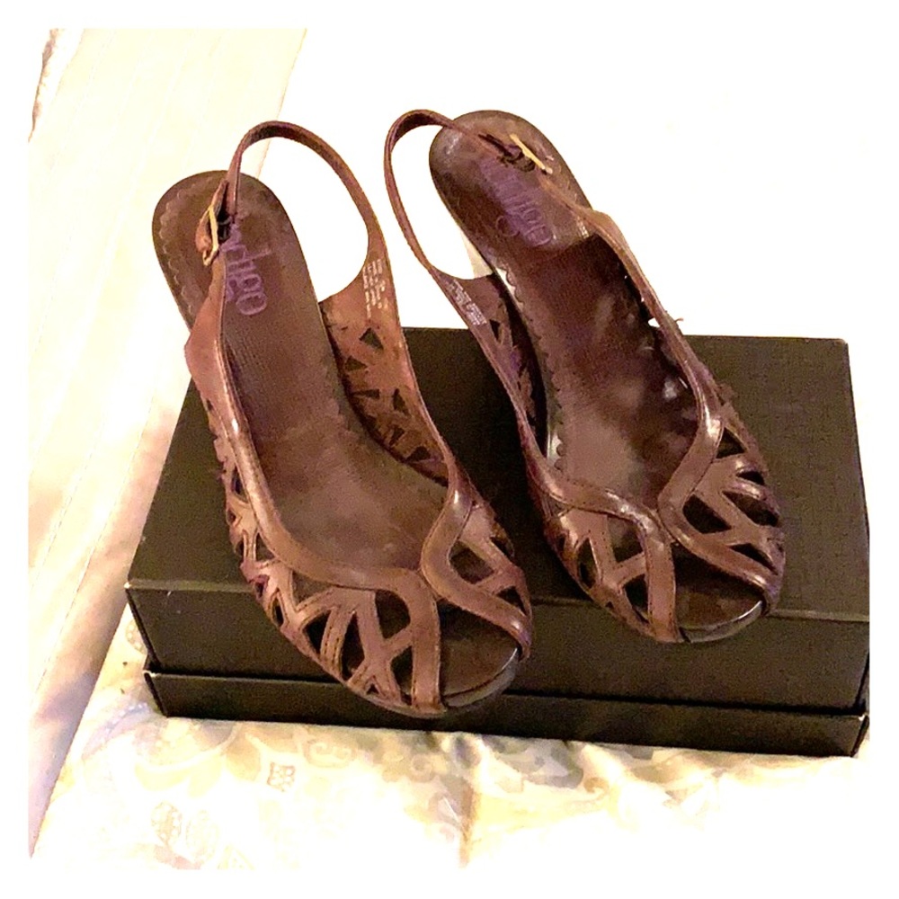 Indigo leather wedge sandal